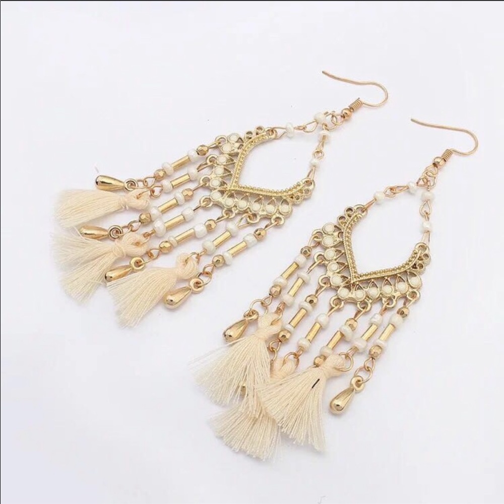 Bohemian Beaded Tassel Dangle Earrings - Picture 4 of 4
